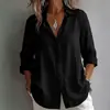 Camisa Informal de Color Sólido de Talla Grande Nueva Primavera y Otoño Transfronteriza, Elegante Camisa de Botones de Manga Larga de Algodón y Lino para Mujeres Europeas y Americanas