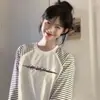 Moda Feminina Versátil para o Início do Outono, Top Casual Soltinho Novo com Estampa de Letras Color-Blocking de Manga Longa