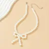 Collar Gargantilla Retro Estilo Francés Transfronterizo Europeo y Americano con Lazo y Perlas Artificiales Cadena Versátil para Clavícula Más Vendido en Comercio Exterior