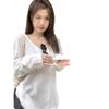 Blusa Delgada Blanca con Protección Solar Camiseta de Manga Larga para Mujer Verano Estilo Holgazán para Bailar Camisa Base Interior Top Holgado