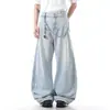 Jeans Scimitar Design Lavado Desgastado Retro Americano Primavera Verão Outono Fresco High Street Perna Larga Calça Foice