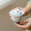 Estilo Dinastía Tang y Song Pintado a Mano Azul Degradado Lirio Cerámica Alto Valor Hogareño Tazón con Tapa Set de Té Kung Fu Tazón de Té de Pared Delgada