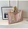 Bolsa de Lona Estampada com Letras 2026 Nova Bolsa Tote de Ombro de Grande Capacidade Moda Casual Quadrada Bolsa para o Dia a Dia Compras