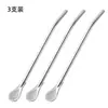 Cuchara Paja Extra Larga Acero Inoxidable 304 para Té de Leche Revólver Filtrante Todo en Uno Doble Uso Metal Grueso No Desechable