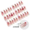 Uñas Vestibles Hechas a Mano para Niñas: Pegatinas 3D para Uñas con Lazo de Cereza Rosa Nude, Uñas Postizas Pre-hechas Exquisitas y Lindas