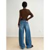 Jeans Zedai Jia Yi de Cimitarra Estrecha 100% Algodón Estilo Vintage Blancos de Alta Gama Jeans de Guadaña Divididos Tridimensionales
