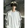 Camiseta Deportiva de Baloncesto Juvenil Negra Rayada de Hilo Doble Americana Hombres y Mujeres Sudadera con Capucha de Manga Larga y Cuello Redondo de Falso Dos Piezas