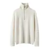 Suéter de tricô de cashmere 35, novo estilo, gola alta, zíper parcial espesso, com caimento relaxado, perfeito como camada base