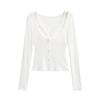 Estilo Lujuria Pura Sexy Slim Encaje Dos Piezas Camiseta Base con Elegante y Favorecedora de la Figura y Sexy Empalme Camiseta de Manga Larga