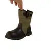 Botas estilo Martin patchwork retrô para meninas, nova coleção outono 2026, patchwork de lona e couro, altura média da panturrilha, sola macia, botas de moda infantil