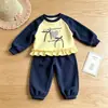 Conjunto Novo Estilo Primavera para Meninas Bebê Menina Desenho Animado Fofo Moletom com Renda Calça Jogger de Manga Longa Doce Conjunto de Duas Peças