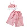 Conjunto de top con tirantes de encaje estampado estilo extranjero europeo y americano + pantalón transpirable rosa de verano