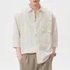 Camisa de Lino de Manga Corta con Cuello de Lino para Hombre Xintang, Estilo Americano Holgada Sencilla Casual