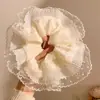 Scrunchie de Renda Amarela Suave Estilo Francês Cream Cheese para Mulheres, Acessório de Cabelo Versátil Retrô de Alta Qualidade, Elástico de Cabelo Grande