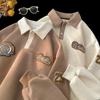 Design Bordado de Letras Estilo Academia Senso Masculino Outono Vintage Estilo Hong Kong Chic Solto Confortável Nicho Top Gola Polo