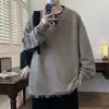 Sudadera de punto gofre estilo dos piezas falsas con cuello en V para hombre, primavera y otoño, estilo retro americano, patchwork simple, camiseta de manga larga para parejas