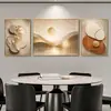 Pintura decorativa color champán dorado apagado, arte de pared moderno de lujo ligero con paisaje y plantas para sala de estar, aleación de aluminio con película de cristal, directo de fábrica