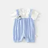 Mameluco de Verano de Manga Corta para Bebé, Peto de Tirantes a Cuadros Ultradelgado de Verano para Bebé, Traje de Monje para Niños, Traje de Gateo para Recién Nacidos