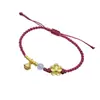 Flor de Melocotón Campanilla Cuentas Doradas de Buena Suerte Pulsera de Cuerda Roja Nueva para Mujer Pulsera Trenzada de Cuentas Doradas Regalo para Mejor Amiga