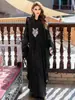 Camisa Negra Jacquard Batwing Bordada con Borlas, Talla Grande, Bata Suelta y Elegante Ba5212
