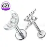Pendientes de Titanio F136 Luna Rayo Incrustados Pendientes de Zircón 5A Aleación de Titanio G23 Joyería para Perforación Corporal Labios Uñas