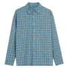 Camisa de manga larga de cuadros finos estilo holgado con hombros caídos básica solapa botones casual retro a cuadros para hombre y mujer
