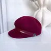 Chapéu de Lã Britânico Retrô para Equitação Feminina, Boina Elegante e Versátil para o Inverno, Boné de Beisebol Elegante de Cor Sólida