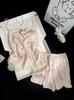Pijama de Seda Gelada para Mulheres, Conjunto de Camisola e Shorts Puro Desejo para Meninas no Verão, Roupa de Dormir Rosa e Sexy para Mulheres