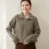 Suéter de Cashmere Espesso Feminino Gola Alta Versátil Quente Solto Fio Floral Meio Zíper Tricô Tricô Básico