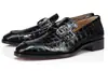 Mocasines de Cuero Genuino ACL para Hombre Suela Roja Estilo Británico Formal de Negocios Charol Brillante Slip-on Zapatos Perezosos Casuales