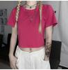 Playera Ins de Manga Corta con Ombligo Descubierto para Mujer Ropa de Verano Ajustada que Deja Ver el Ombligo Camiseta Básica Versátil Top Deportivo de Color Sólido de Cintura Alta Corta