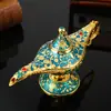 Adorno de lámpara mágica de Aladino estilo europeo vintage, lámpara de deseos de metal de lujo ligero, artesanía para decoración del hogar, adorno de escritorio