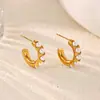 Pendientes de Acero Inoxidable de Venta Caliente Transfronterizos Europeos y Americanos para Mujer, Modernos y Sencillos, Pendientes Geométricos Versátiles Chapados en Oro de 18 Quilates