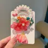 Acessórios de cabelo Hanfu estilo chinês para crianças, elásticos de cabelo com flor vermelha estilo etéreo e antigo, adequados para coques e rabos de cavalo