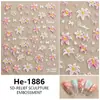 Redanco5D Em relevo Ins Adesivos de Unha de Desenho Animado Populares com Flores de Lírio de Folha de Prata Adesivos de Unha 3D He1886