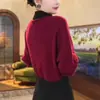 Top de moda de terciopelo térmico acanalado de 260 g, cálido para otoño, talla grande, cuello semialto, diseño de dos piezas falsas, manga murciélago