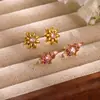 Pendientes de acero inoxidable con girasol transfronterizos para mujer, frescos y de lujo ligero, compactos y elegantes, nuevo estilo de moda que no se decolora
