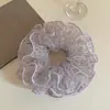 Goma para el pelo de organza floral color lila dulce para mujer, estilo pastoral, suave y elegante, versátil para el uso diario