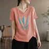 Camiseta de mujer de marca para comercio exterior transfronterizo con etiquetas cortadas, de manga corta, para verano, talla grande, top holgado que cubre la barriga
