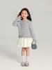 Pudding Haru Girls Cárdigan de Punto Rayado 2025 Nuevo Dulce y Lindo Bloque de Color Cuello Redondo Suéter Chaqueta para Niños