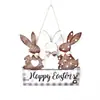 Conejo de Pascua Decorativo de Madera Dibujo Animado Colgante Decoración de Jardín Primavera Patio Exterior Puerta Arreglo Festivo