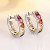 Europeu e americano cross-border micro-incrustado zircão brinco anel luz luxo high-end elegante brincos quadrado cor zircônio metal orelha fivela