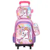 Los alumnos pueden estar equipados con mochila escolar de dos ruedas seis ruedas mochila de dibujos animados linda de tres piezas venta directa de fábrica