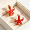 Nuevos pendientes de diseño minimalista de moda creativa transfronterizos, pendientes de botón de acero inoxidable con gota de aceite de estrella de mar pentagrama de playa
