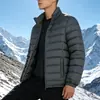 Chaqueta Ligera de Algodón para Hombre Otoño/Invierno 2026, Abrigo Corto de Algodón Cálido a Rayas con Cuello Alto, Ropa Exterior Cortavientos de Algodón Relleno para Exteriores