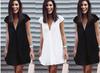 0085 Vestido Camisa Casual de Gasa para Mujer de Manga Corta Holgado con Cuello en V