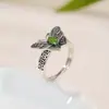 Yuebao Joias Jade Hetian Natural Prata de Lei S925 Jaspe Moeda de Cobre Superfície de Ovo Borboleta Pulseira Anel de Jade Prata Retrô
