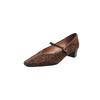 Zapatos Mary Jane de Piel de Cordero Franceses Simples de Punta Cuadrada Pequeña Primavera 2025 Tacón Medio Grueso Zapatos de Cuero de Una Capa con Hebilla para Mujer