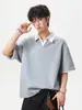 Camisa Polo de Retazos Bloque de Color Falso Dos Piezas Cuello de Gaviota para Hombre, Verano Retro Simple Madura Casual Manga Corta