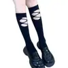 Meias Rasgadas Qianai para Mulheres, Estilo Japonês da Moda, Estilo de Rua de Celebridade da Internet, Meias até a Panturrilha, Meias Pretas JK, Meias para Panturrilha A64